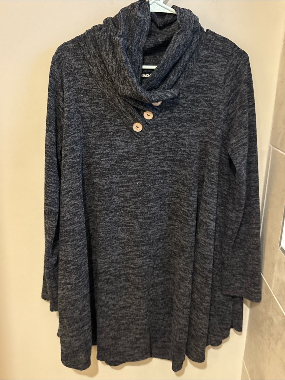 HEIMISH USA Charcoal Marled Cowl Neck Sweater with Button Detail